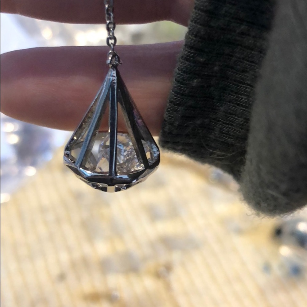 Silver Diamond Dangle Post Earrings - image 2